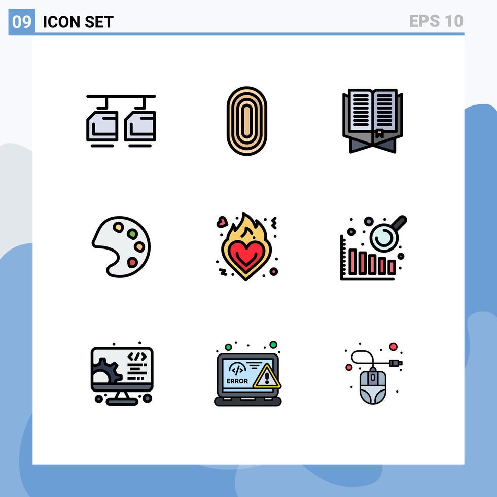 grupo de 9 sinais e símbolos de cores planas de linha preenchida para elementos de design de vetor editável de cor de tapete de paleta de fogo ramadhan