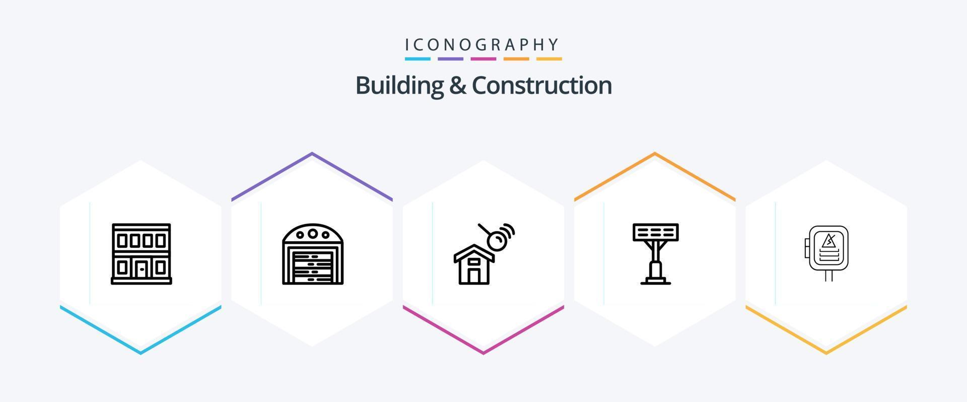 pacote de ícones de 25 linhas de construção e construção, incluindo transformador. energia. construção. tensão. claro vetor