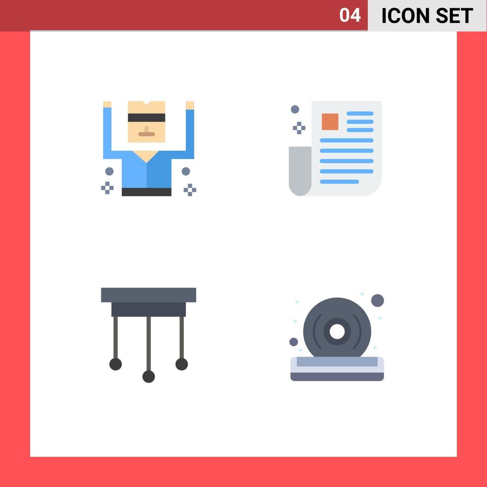 conjunto de pictogramas de 4 ícones planos simples de elementos de design de vetor editável de jornal de segurança de lustre preso