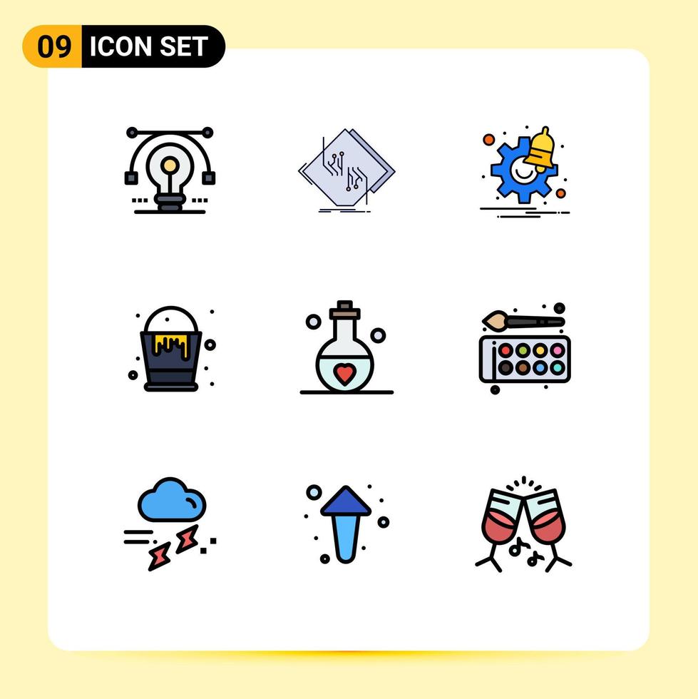 conjunto de pictogramas de 9 cores planas de linha preenchida simples de configurações de cesta de rede de cores de artes elementos de design de vetores editáveis