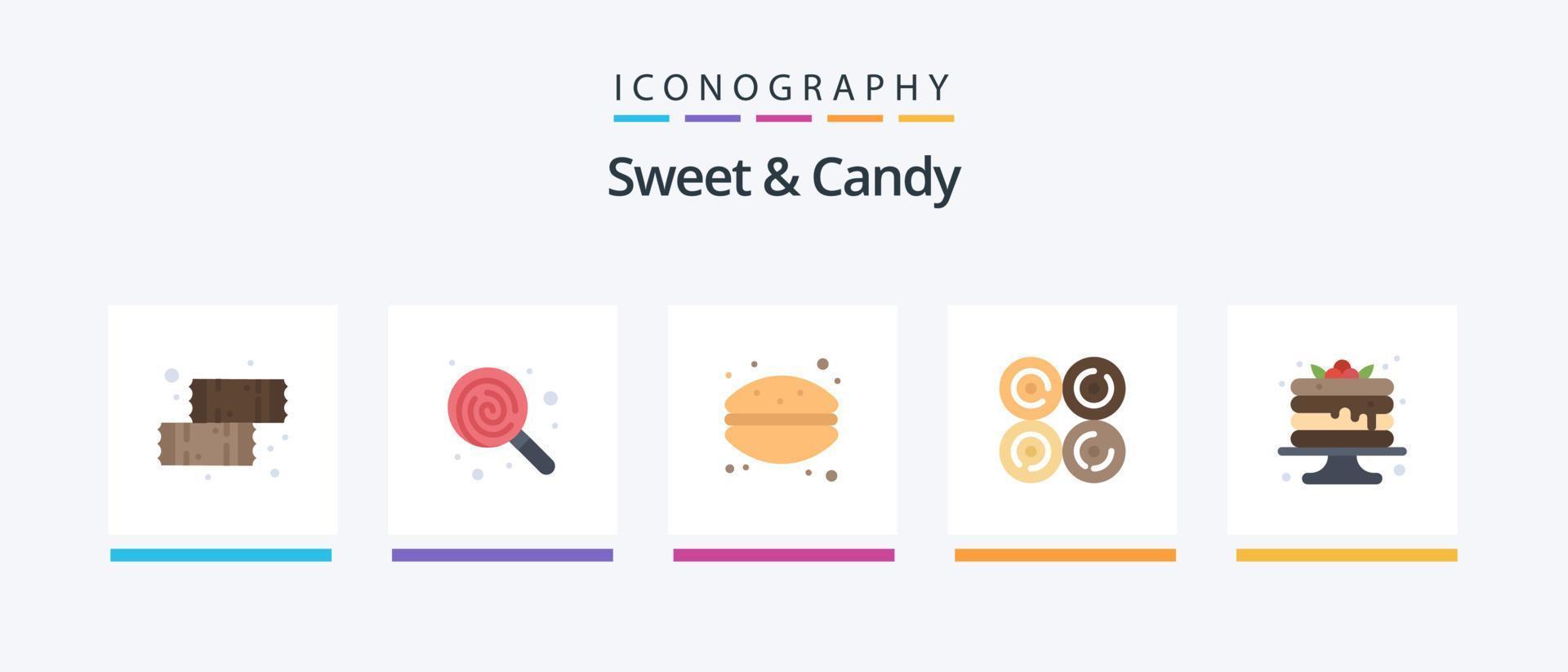 pacote de ícones de 5 planos de doces e doces, incluindo carnaval. doce. bolo. Comida. rosquinha. design de ícones criativos vetor