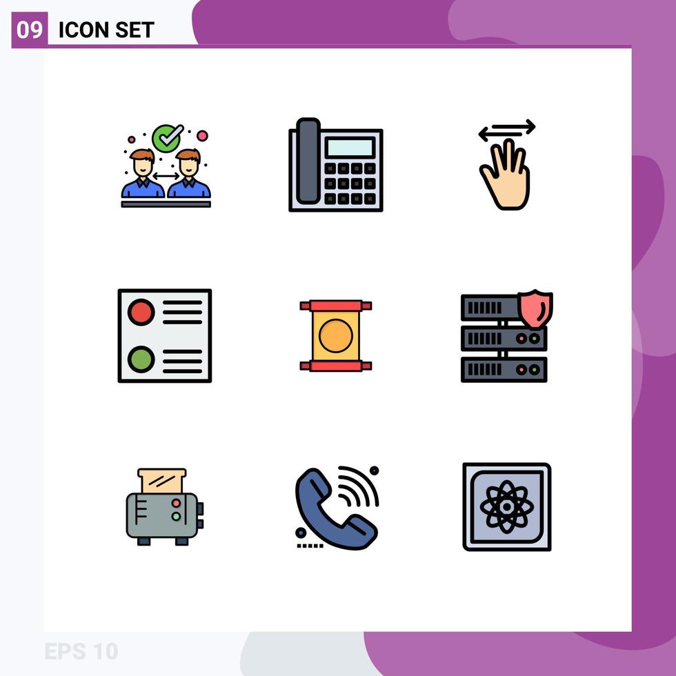 pacote de interface do usuário de 9 cores planas básicas de linha preenchida do botão de rádio de mão de rolagem da china, elementos de design de vetores editáveis à direita