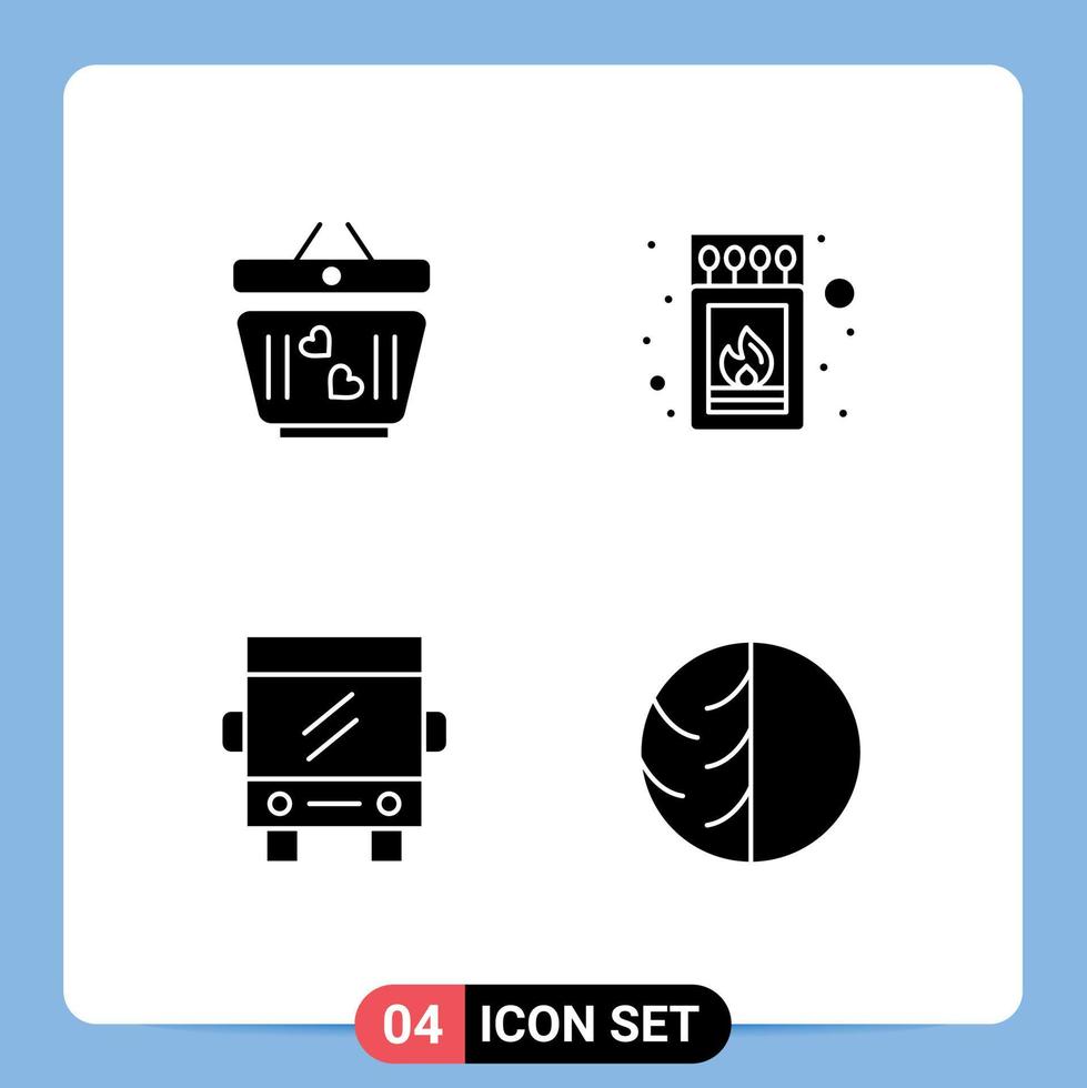 conjunto de pictogramas de 4 glifos sólidos simples de elementos de design de vetores editáveis de viagem de casamento de ônibus de carrinho