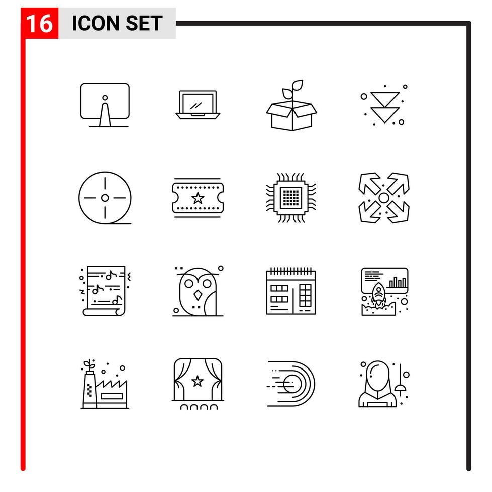pacote de 16 sinais e símbolos de contornos modernos para mídia impressa na web, como elementos de design de vetores editáveis de energia de hardware de próxima seta
