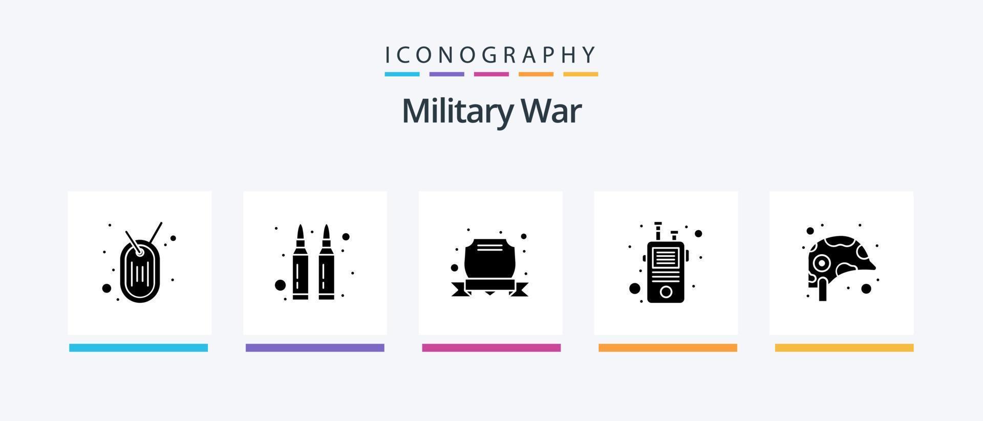 pacote de ícones do glifo de guerra militar 5, incluindo força. walkie. exército. falante. comunicação. design de ícones criativos vetor