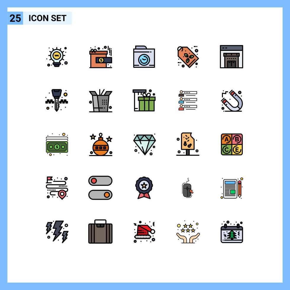 25 ícones criativos, sinais e símbolos modernos de imagem de loja de equipamentos, rótulos on-line, elementos de design de vetores editáveis