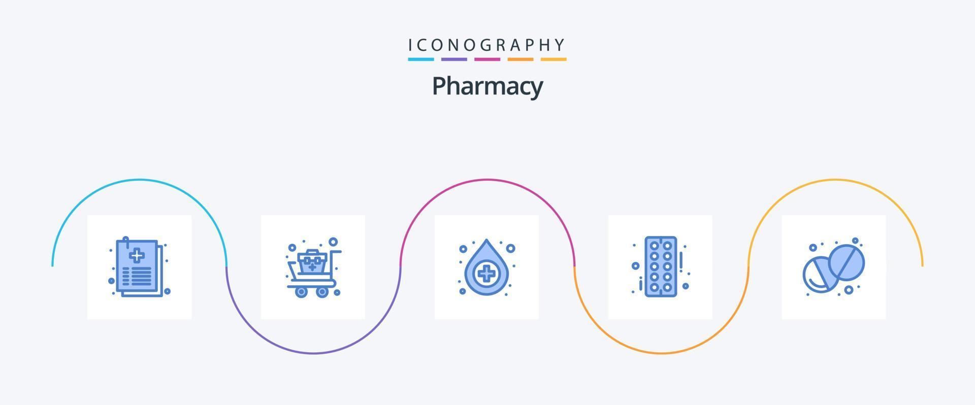 pacote de ícones de farmácia azul 5, incluindo pílula. saúde. antídoto. tábua. farmacia vetor