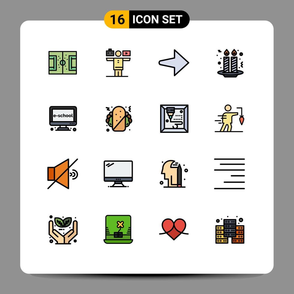 conjunto de 16 sinais de símbolos de ícones de interface do usuário modernos para eletrônica e trabalho noite festa vela elementos de design de vetor criativo editáveis
