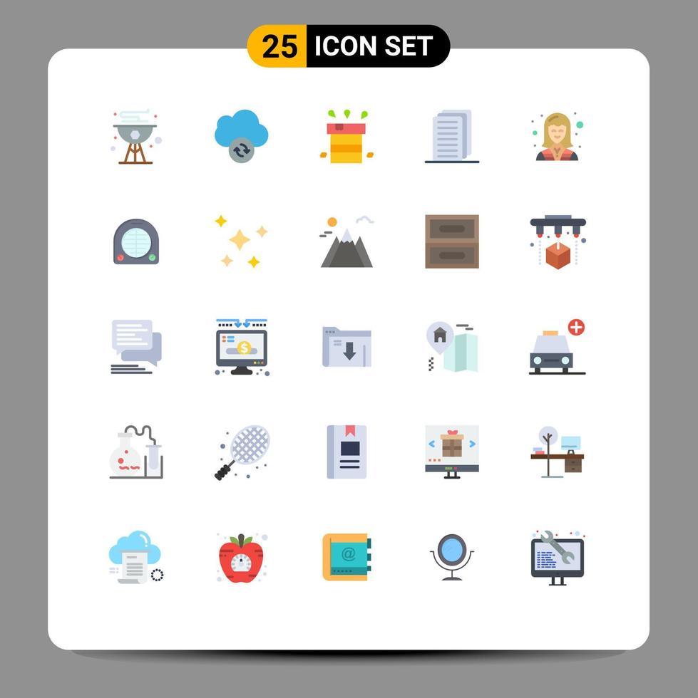 pacote de 25 sinais e símbolos modernos de cores planas para mídia de impressão na web, como eletricista, arquivo, documento, água, elementos de design vetorial editáveis vetor