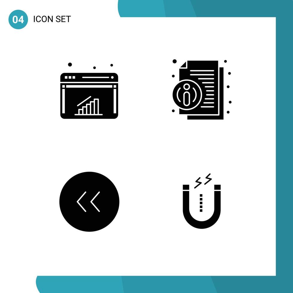 conjunto de 4 glifos sólidos vetoriais na grade para informações da web de volta ao gráfico à esquerda elementos de design de vetores editáveis