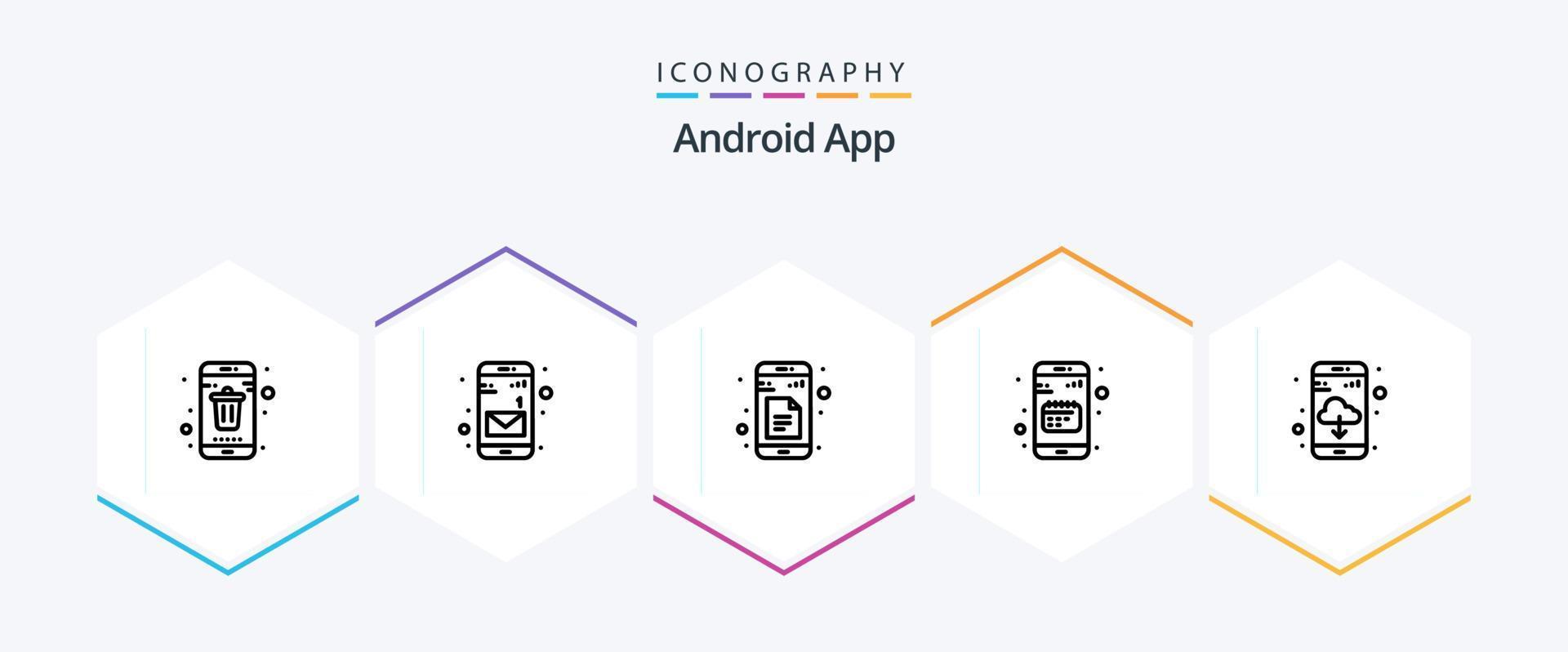 pacote de ícones de 25 linhas de aplicativo Android, incluindo aplicativo. encontro. dados. calendário. agenda vetor