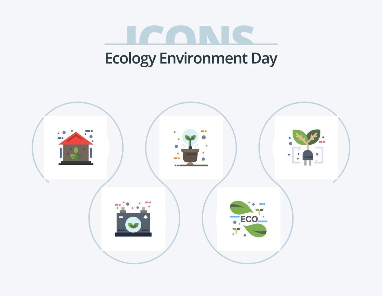 ecologia plano ícone pack 5 design de ícone. iluminação. lâmpada. folha. verde. casa vetor