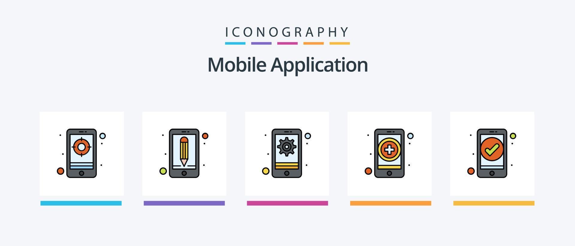 a linha de aplicativos móveis preencheu o pacote de 5 ícones, incluindo gps. aplicativo. ao controle. som. design de ícones criativos vetor
