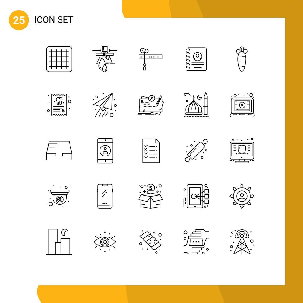 Pacote de linha de interface de usuário de 25 sinais e símbolos modernos de elementos de design de vetores editáveis de corte de cenoura de páscoa