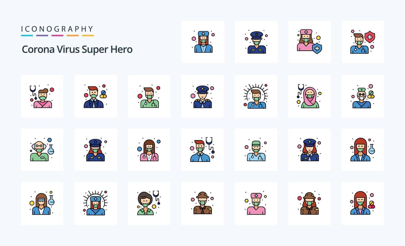 25 pacote de ícones de estilo cheio de linha de super-heróis de vírus corona vetor