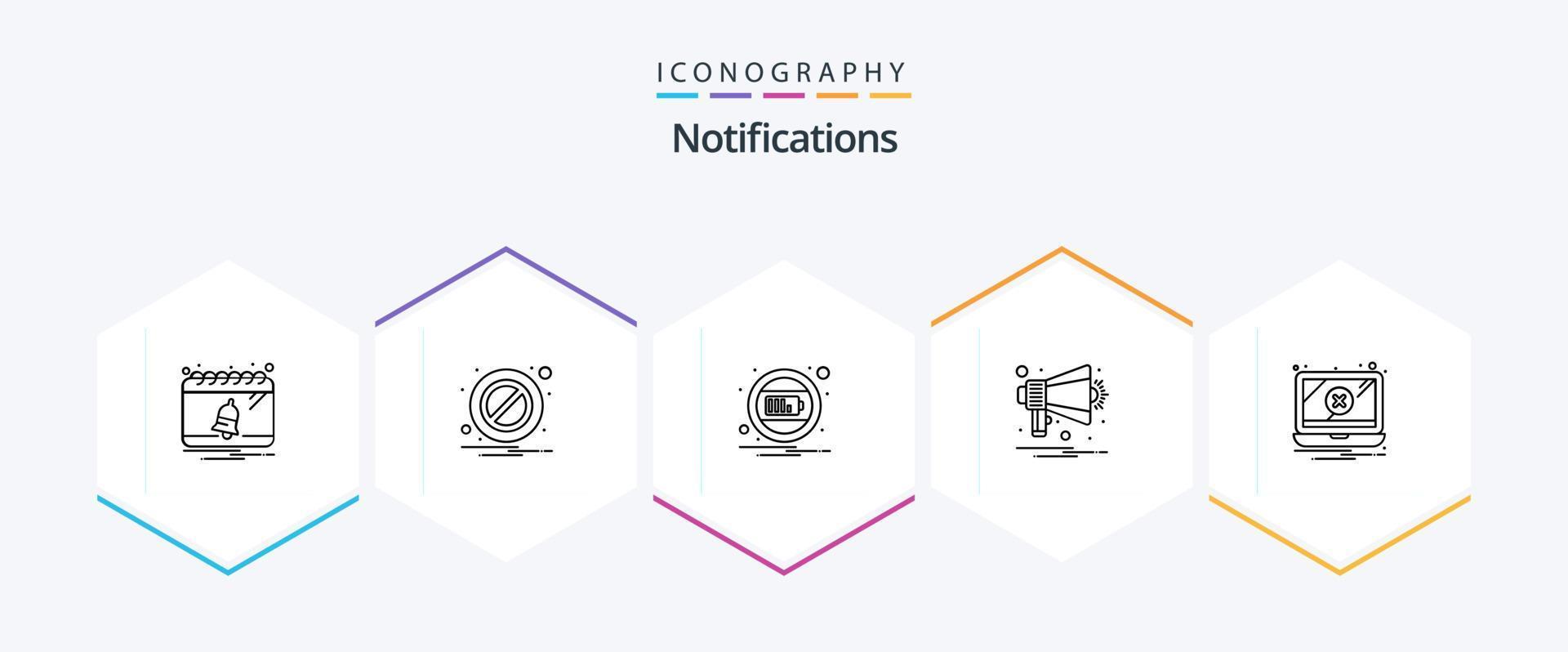 pacote de ícones de 25 linhas de notificações, incluindo problema. erro. cobrar. notificação. chifre vetor