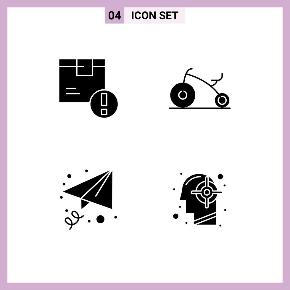 4 ícones criativos, sinais modernos e símbolos de mensagem de atenção, objetivo de bicicleta, elementos de design de vetores editáveis