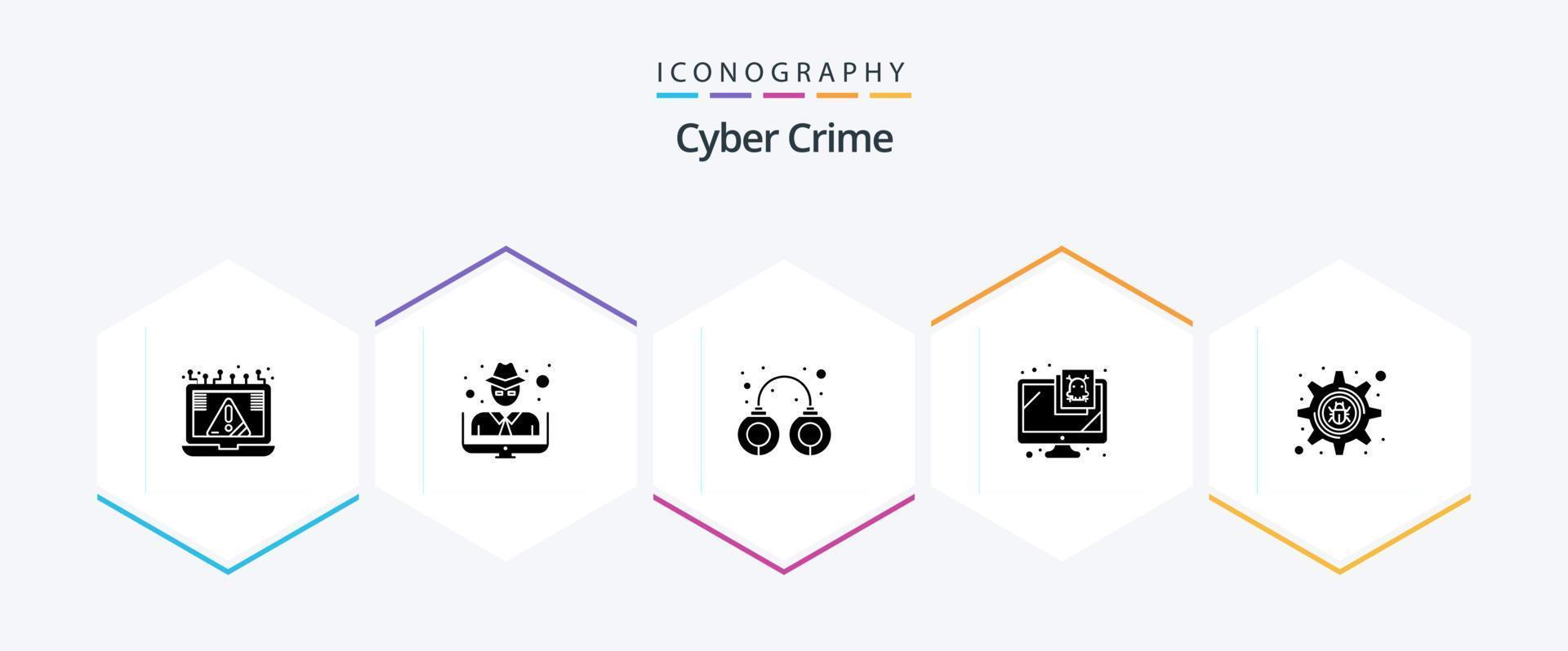 pacote de ícones de 25 glifos para crimes cibernéticos, incluindo vírus. monitor. Ladrão. computador. polícia vetor