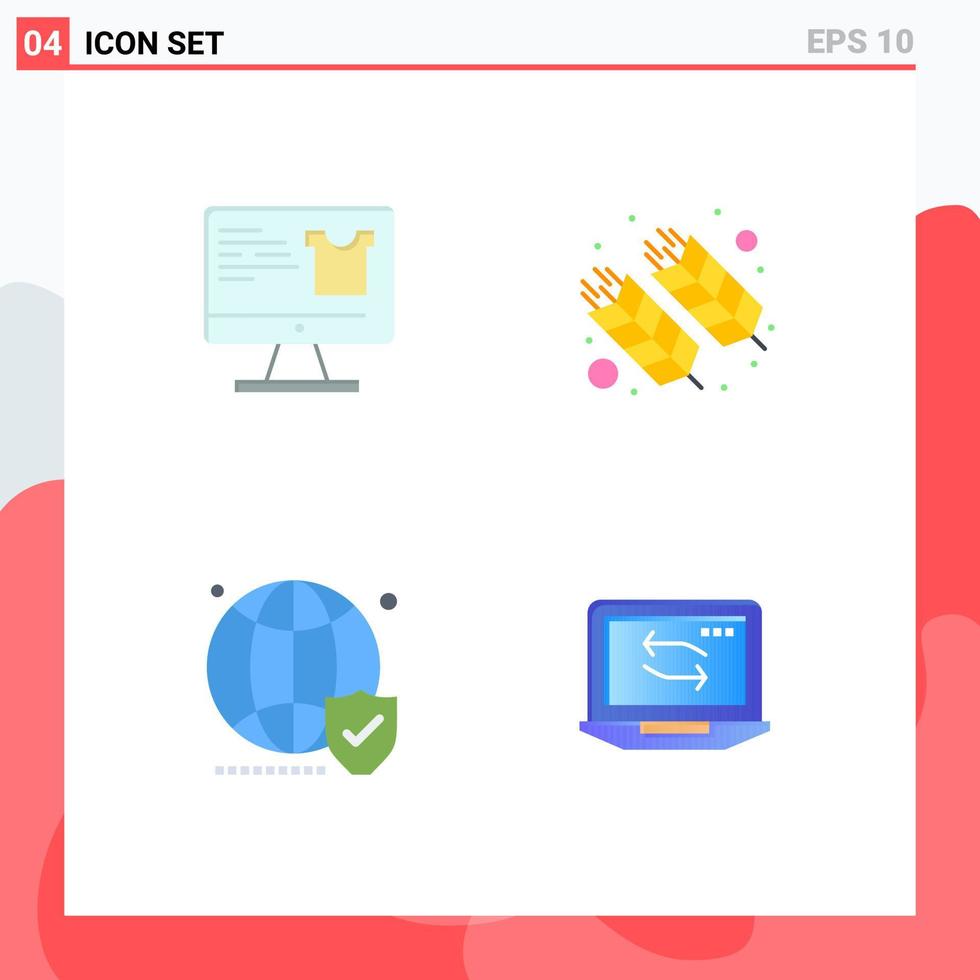 grupo de 4 sinais e símbolos de ícones planos para o globo do computador, compras, site holi, elementos de design de vetores editáveis
