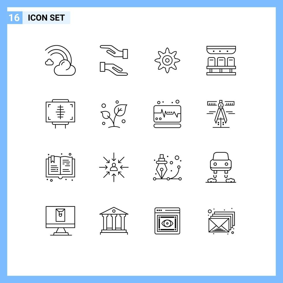 pacote de esboço de 16 símbolos universais de configuração de condicionamento de saúde doença transporte elementos de design de vetores editáveis