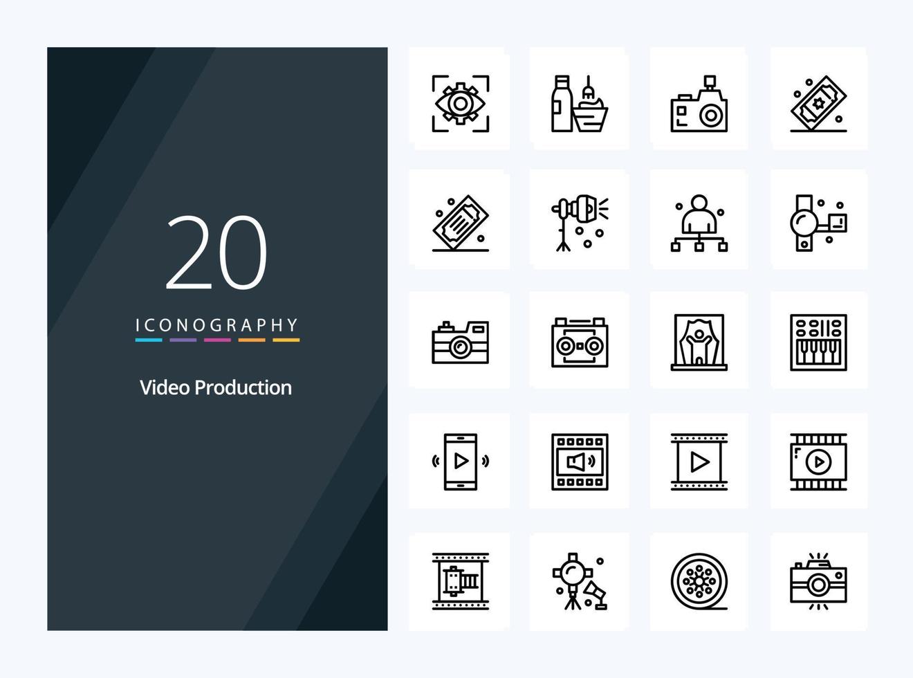 20 ícone de esboço de produção de vídeo para apresentação vetor