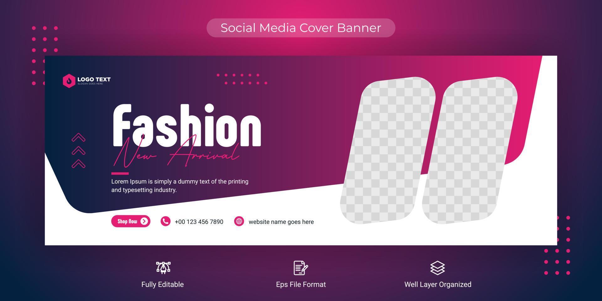 modelo de banner de capa de postagem de mídia social de venda de moda, modelo de cronograma de banner da web vetor