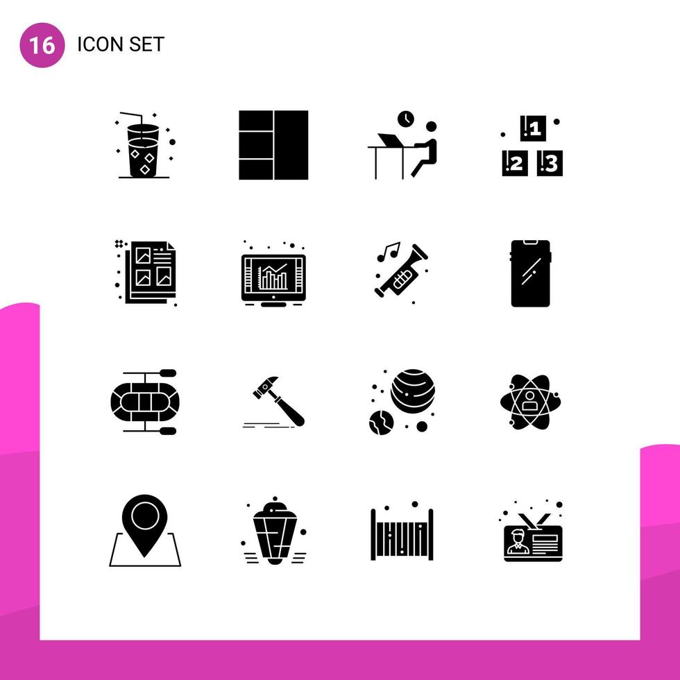 conjunto de 16 sinais de símbolos de ícones de interface do usuário modernos para design de ideia pessoa criativa pré-escolar elementos de design de vetores editáveis
