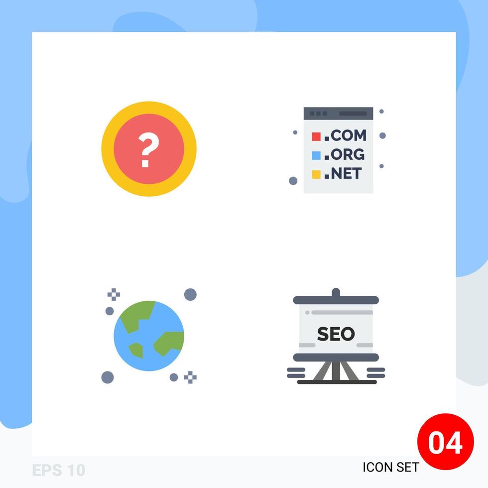 4 ícones planos de vetores temáticos e símbolos editáveis sobre programação de código de pergunta terra elementos de design de vetores editáveis