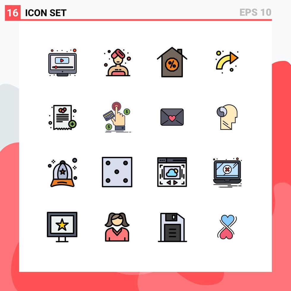 conjunto de pictogramas de 16 linhas preenchidas de cor plana simples de hipoteca de médico para cima elementos de design de vetores criativos curvos editáveis