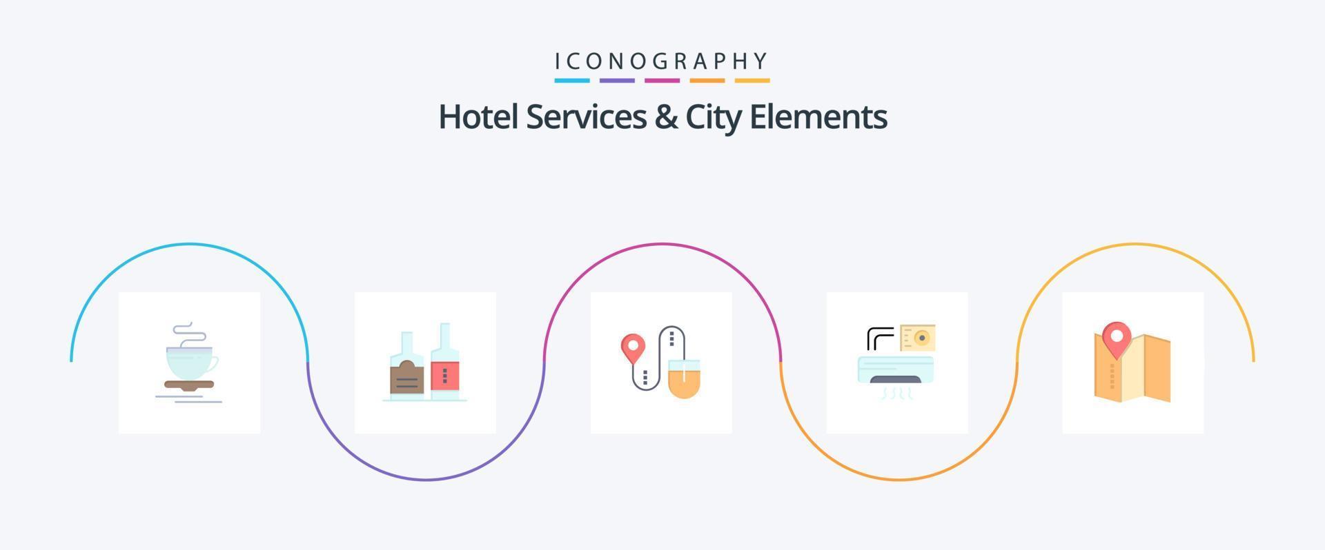 serviços de hotel e elementos da cidade flat 5 icon pack incluindo mapa. sala. mouse. ac . ar vetor