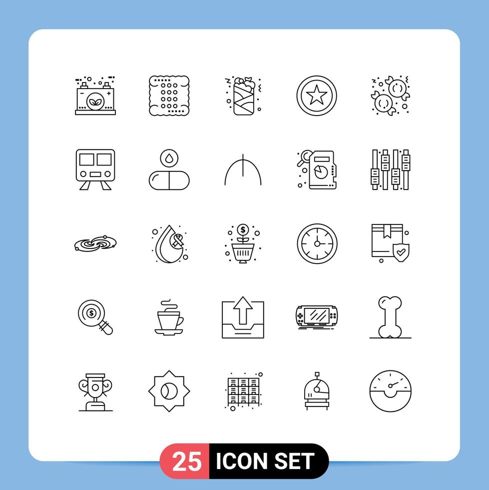 pacote de linha vetorial editável de 25 linhas simples de interface de doces comida favorita fast food elementos de design vetorial editável vetor