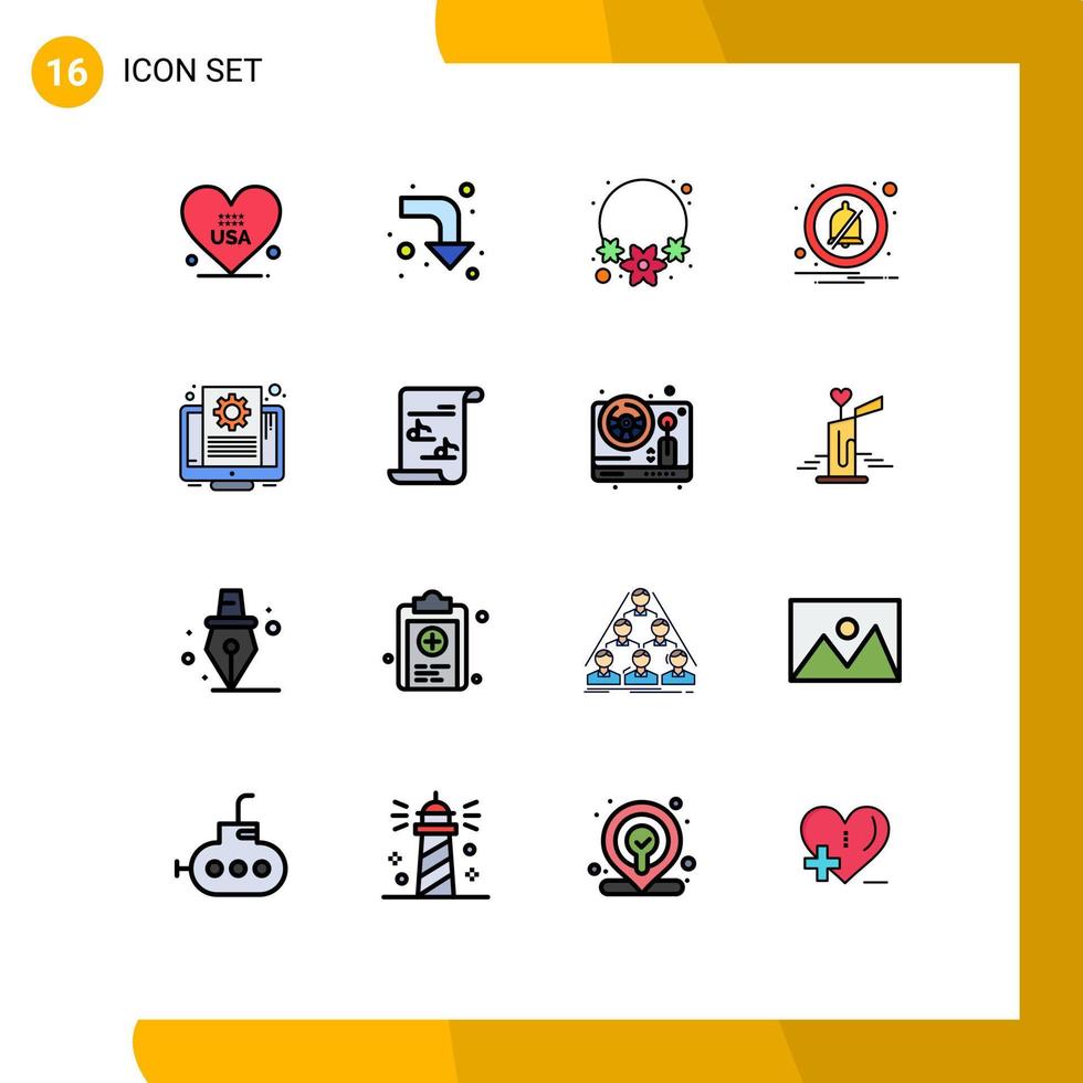 16 interface do usuário pacote de linha cheia de cores planas de sinais e símbolos modernos de configuração de arquivo arquivo de colar fora de elementos de design de vetores criativos editáveis