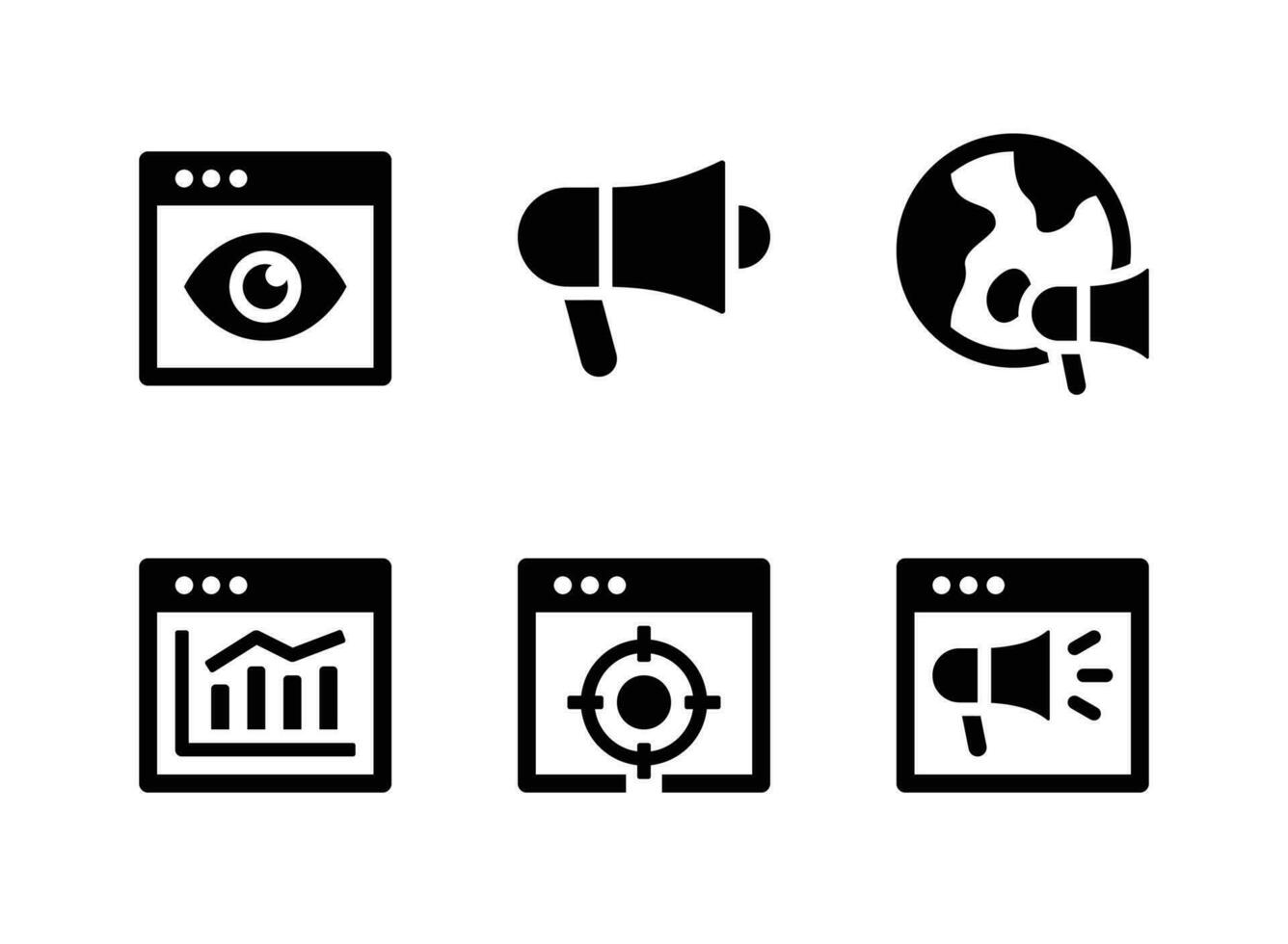 conjunto simples de ícones sólidos de vetor de marketing digital