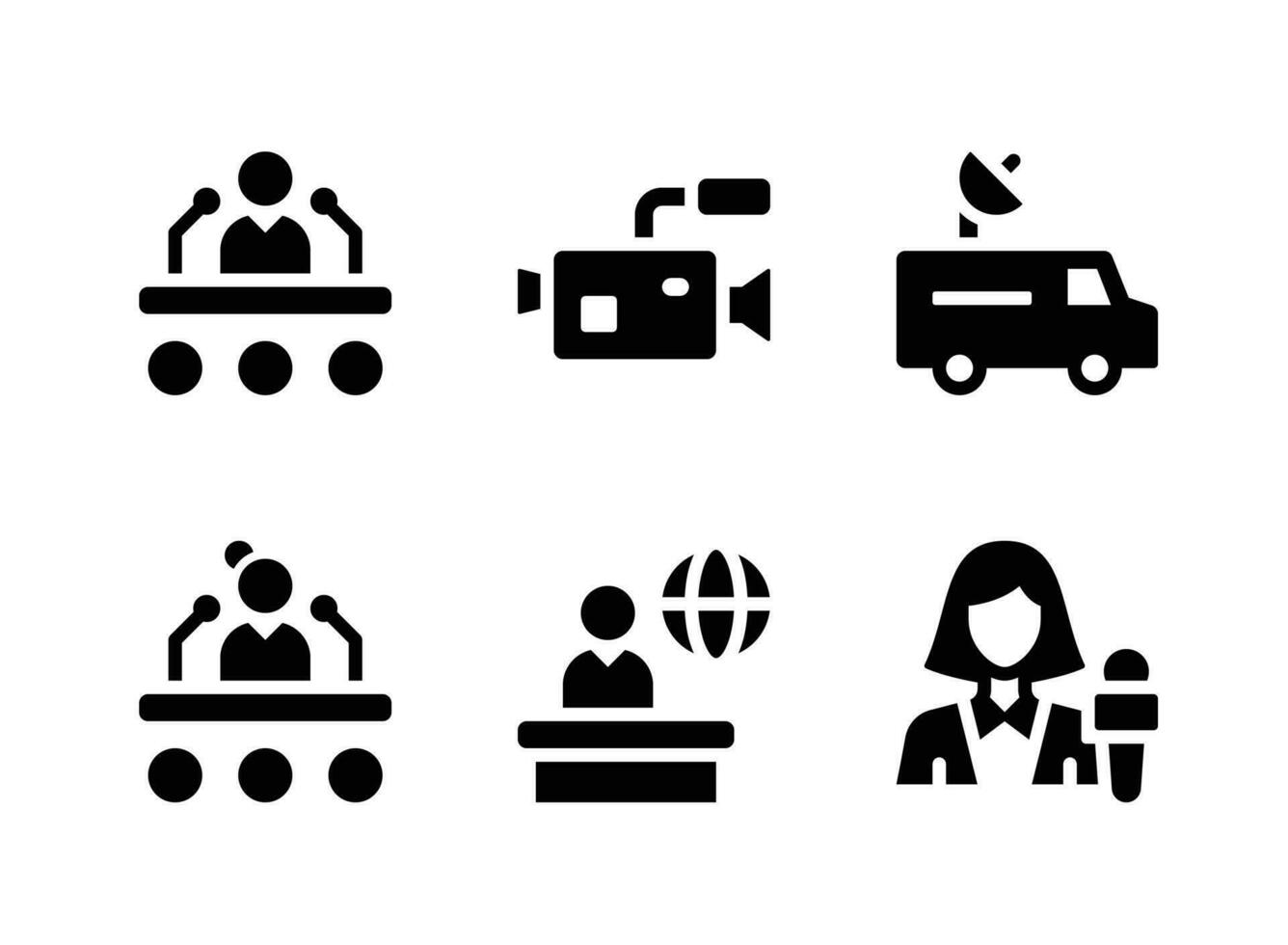conjunto simples de ícones sólidos de vetor de jornal de notícias