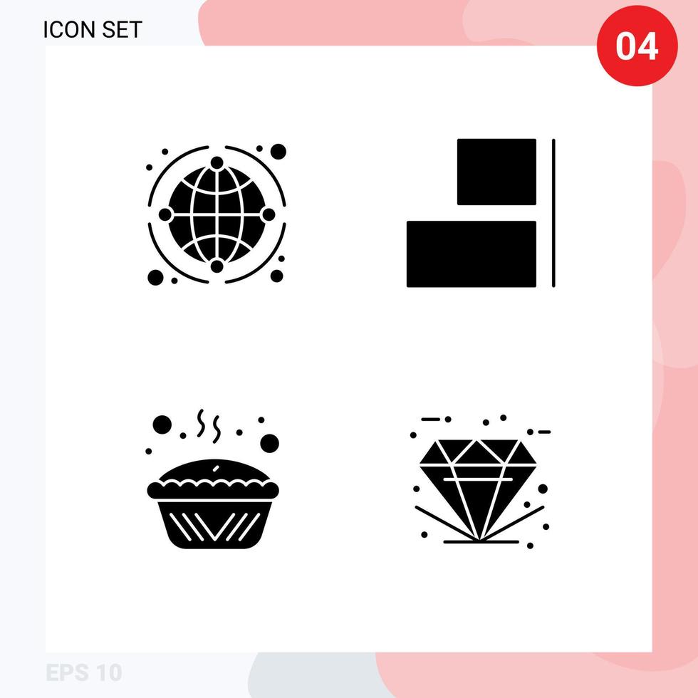 pacote de glifos sólidos de símbolos universais de elementos de design de vetores editáveis de torta horizontal de negócios de cozimento global