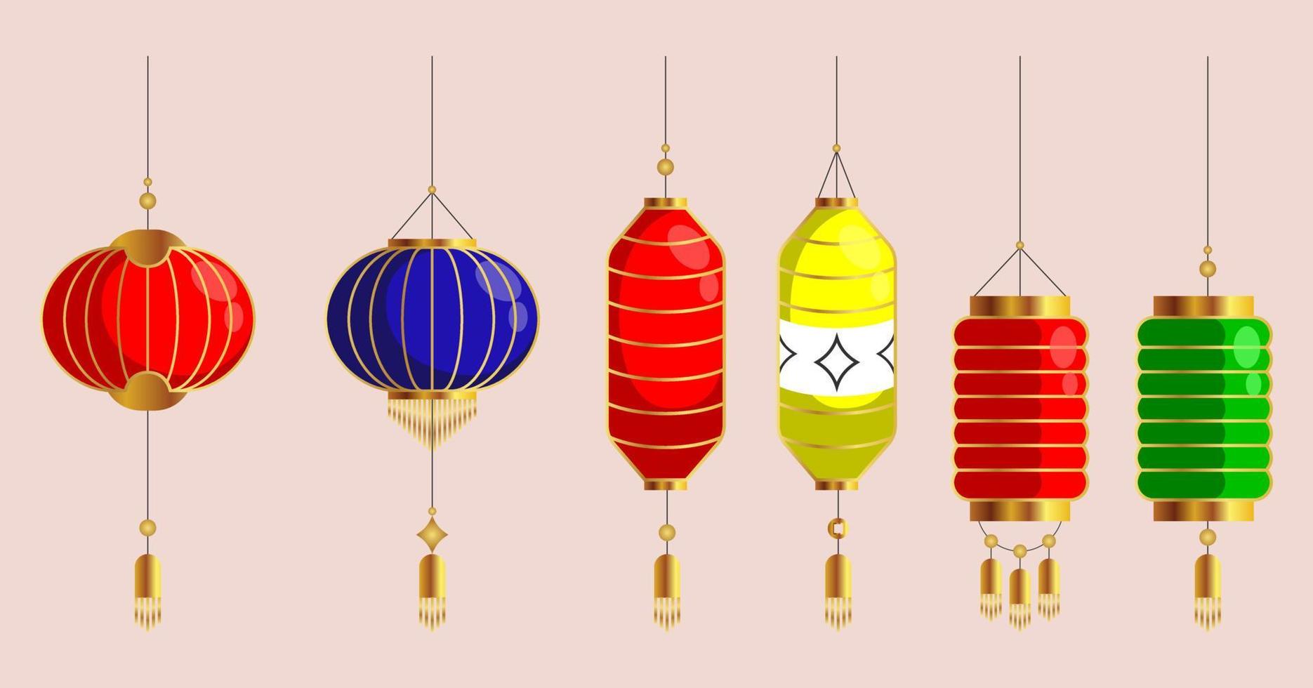 conjunto de diferentes lanternas chinesas vetor