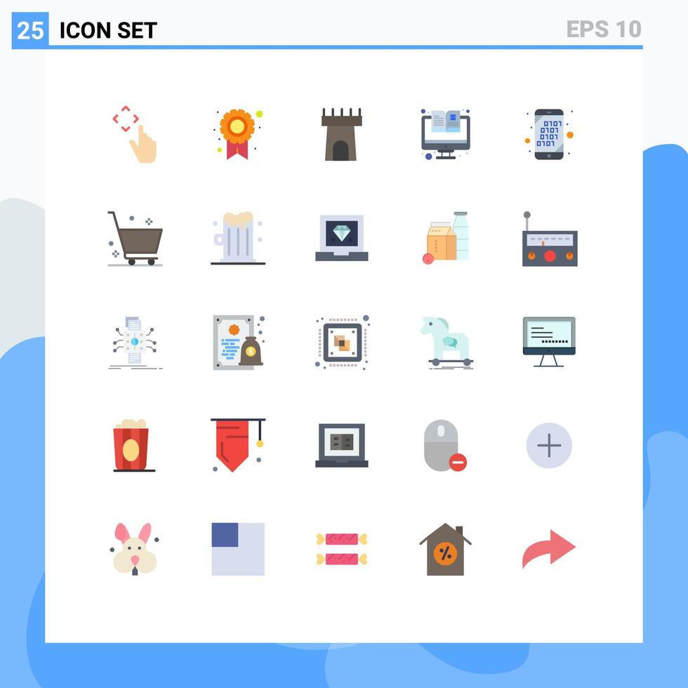 Conceito de 25 cores planas para sites móveis e aplicativos, itens on-line de praia binária móvel, elementos de design vetorial editáveis vetor