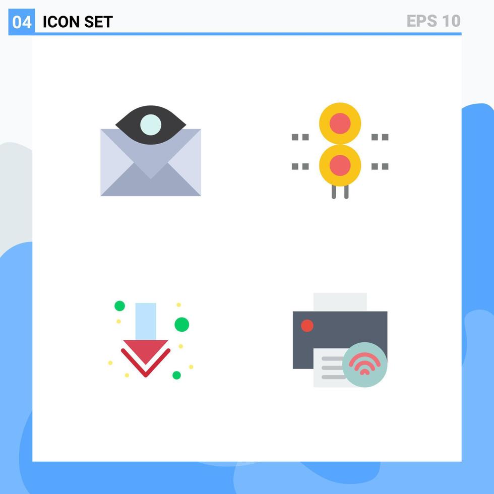 pacote de ícones planos de 4 símbolos universais da estação de e-mail de transporte de comunicação para baixo elementos de design de vetores editáveis