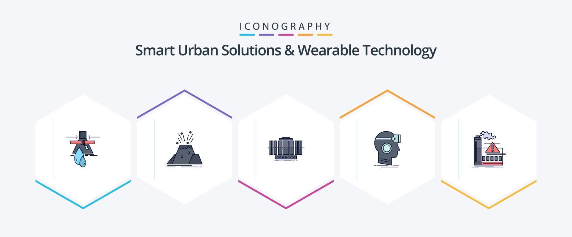 soluções urbanas inteligentes e tecnologia vestível Pacote de ícones com 25 linhas preenchidas, incluindo fone de ouvido. vr. alerta. tecnologia. eixo vetor