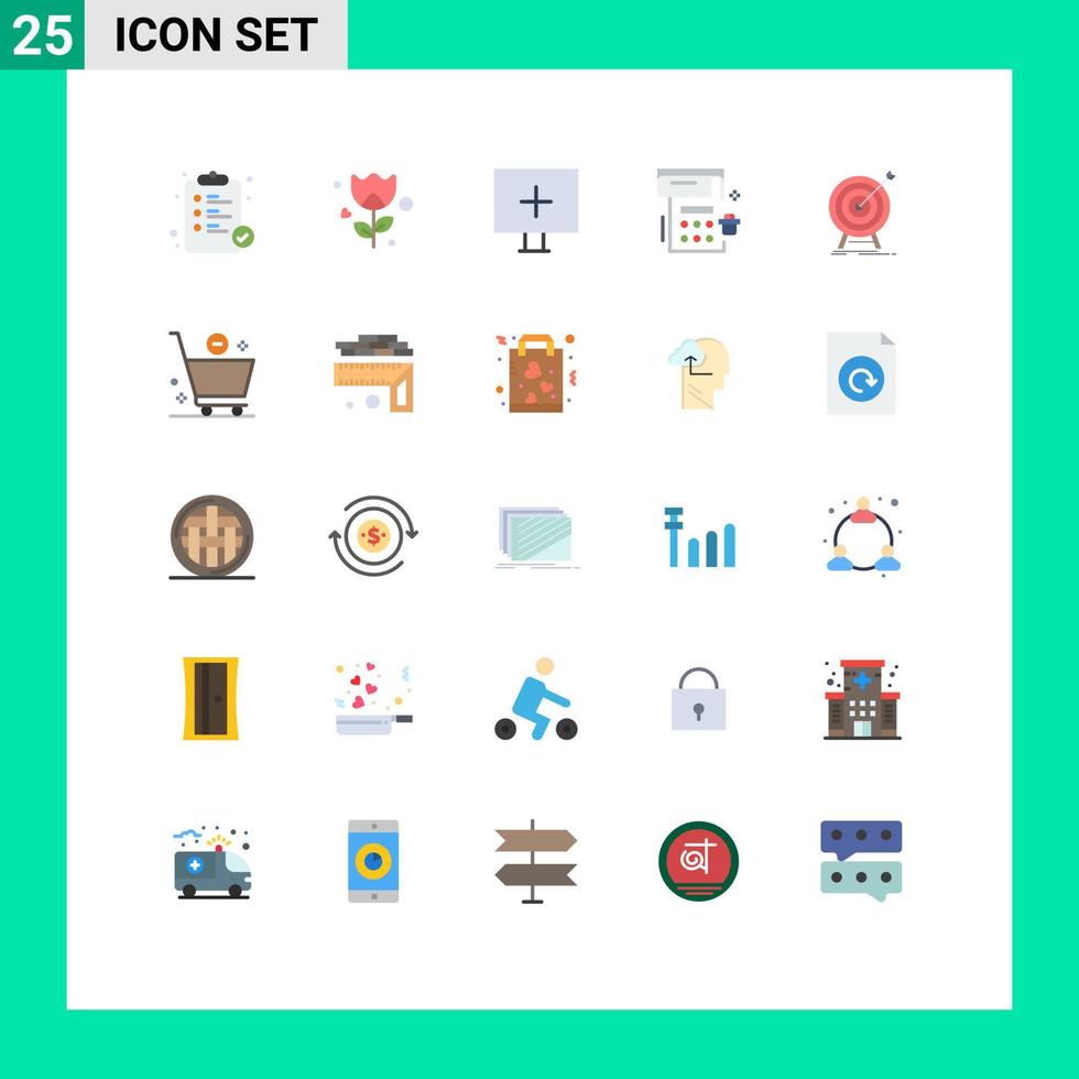 conjunto de cores planas de interface móvel de 25 pictogramas de data de festa de alerta de meta de mercado elementos de design vetorial editáveis vetor