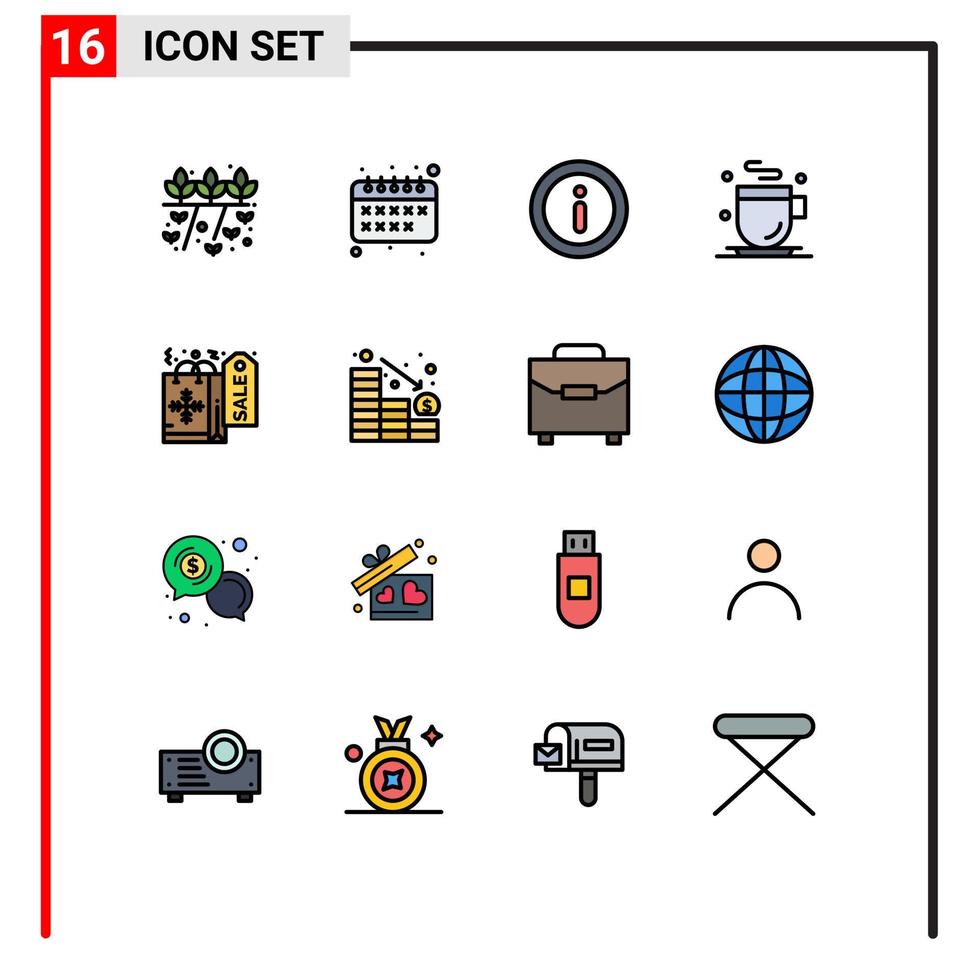 conjunto de pictogramas de 16 linhas simples preenchidas com cores planas de diminuição de informações de natal, compras de comida, elementos de design de vetores criativos editáveis