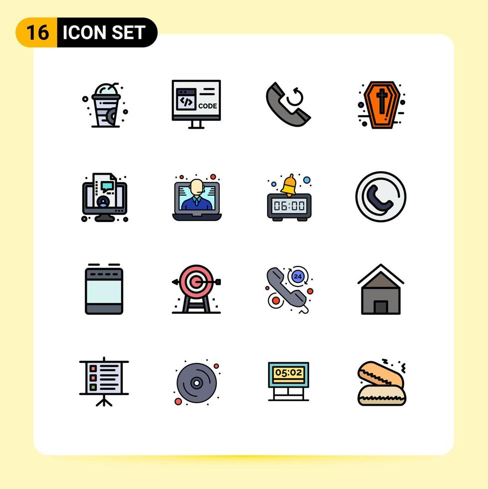 16 interface do usuário pacote de linhas preenchidas com cores planas de sinais e símbolos modernos de finanças negócios chamam feriados caixão elementos de design de vetores criativos editáveis