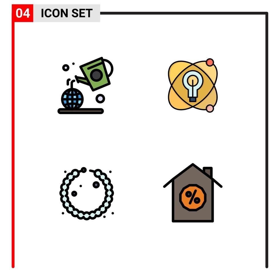 grupo de símbolos de ícone universal de 4 cores planas modernas de linha preenchida de joias de terra, agricultura, casa nuclear, elementos de design de vetores editáveis