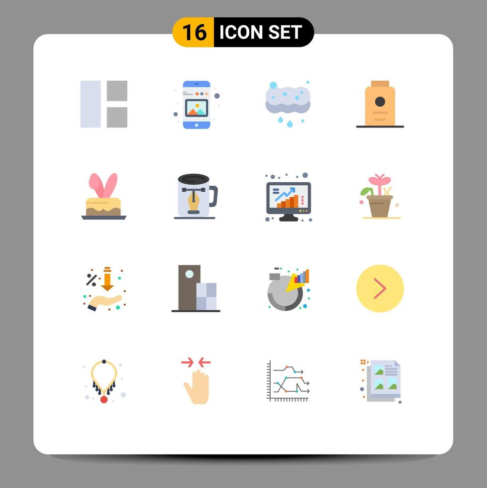 16 cores planas de vetores temáticos e símbolos editáveis de imagens de pó de cack pacote editável de lavagem fresca de elementos de design de vetores criativos