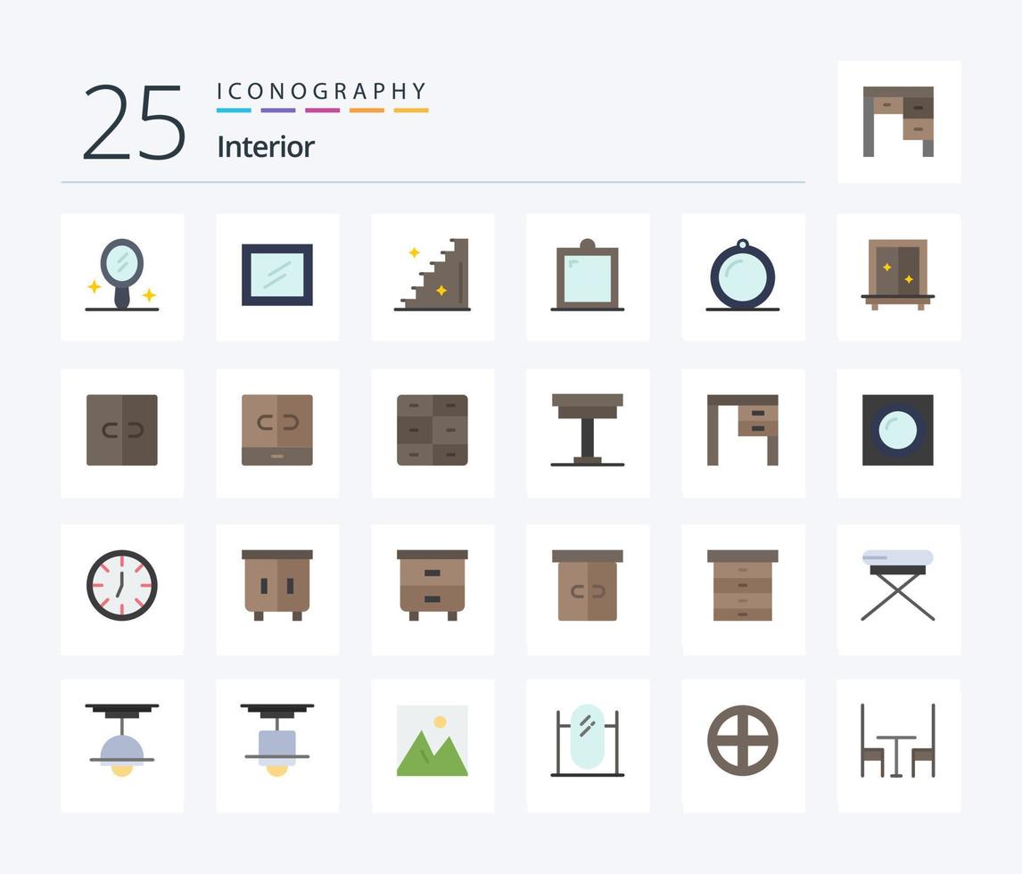 pacote de ícones de 25 cores planas interiores, incluindo cadeira. mobiliário. janela. decoração. vestir vetor