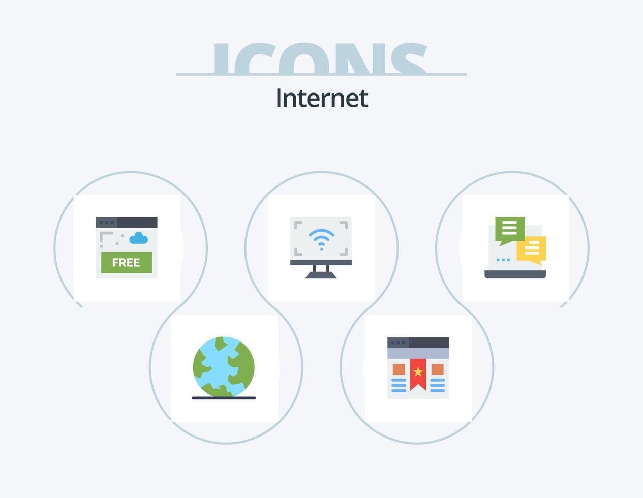 design de ícones do pacote de 5 ícones planos da Internet. desenvolvimento. inteligente. Acesso. tela. eletrônicos vetor