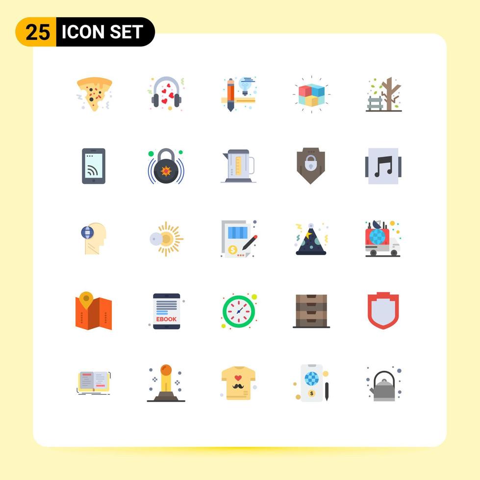 conjunto de cores planas de interface móvel de 25 pictogramas de cubo de outono solução criativa labirinto elementos de design de vetores editáveis