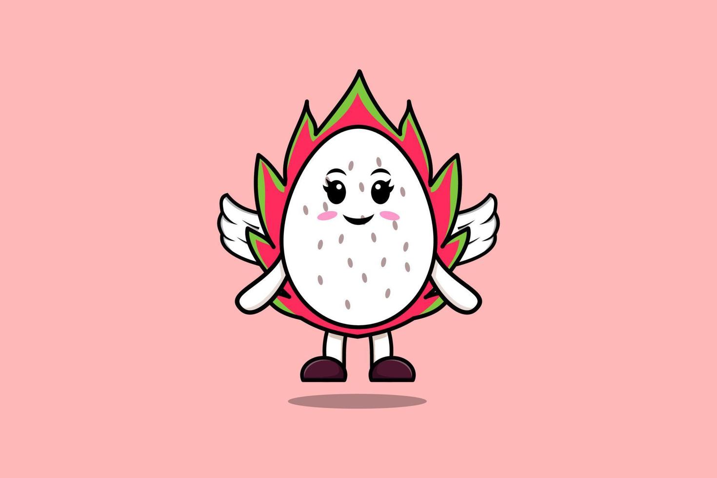 personagem de fruta do dragão bonito dos desenhos animados usando asas vetor