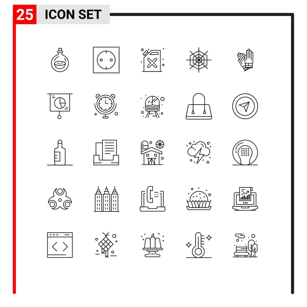 conjunto de 25 sinais de símbolos de ícones de interface do usuário modernos para reparação de construção de luvas de barril de férias elementos de design de vetores editáveis