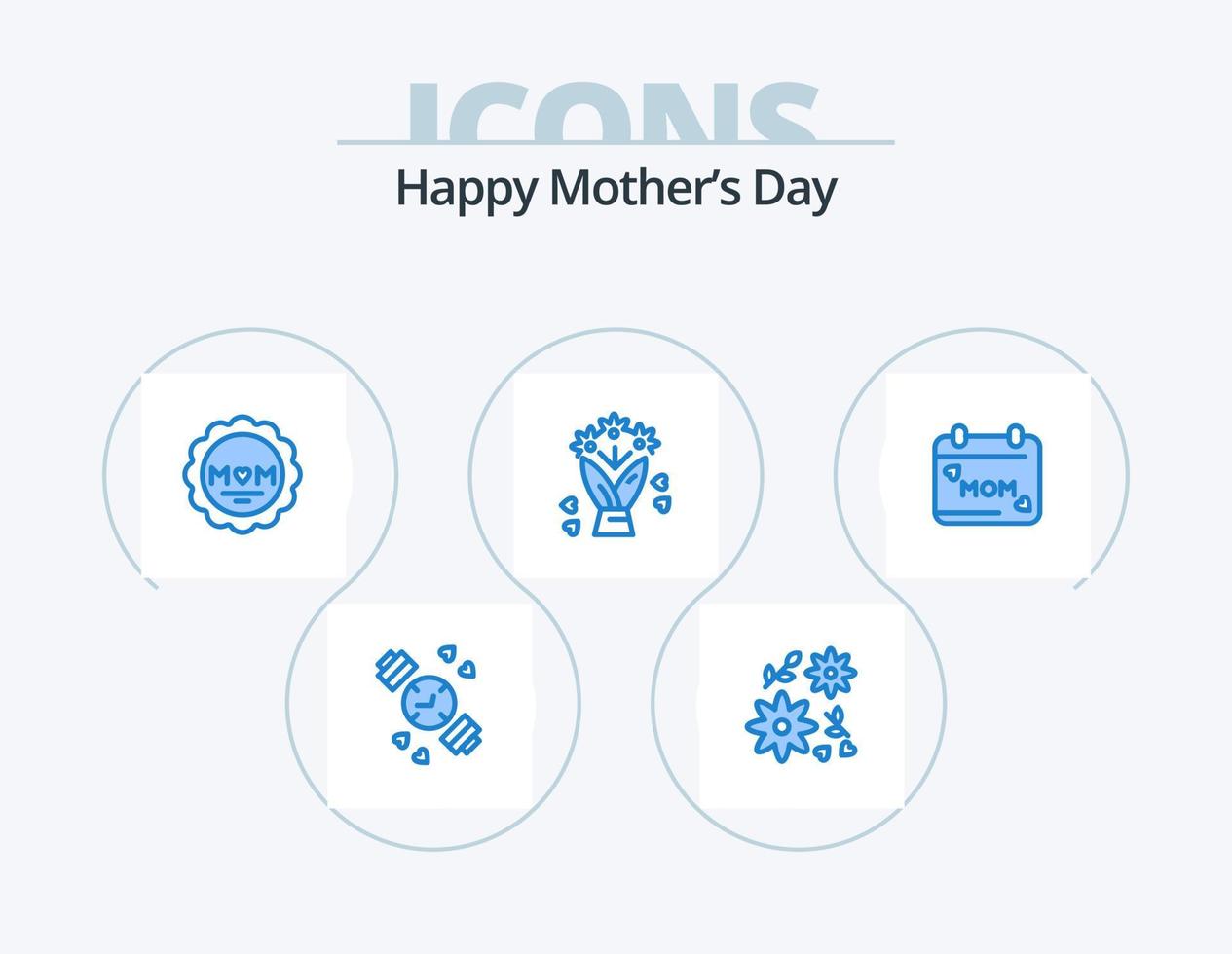 feliz dia das mães ícone azul pack 5 design de ícones. . flor. . mamãe vetor